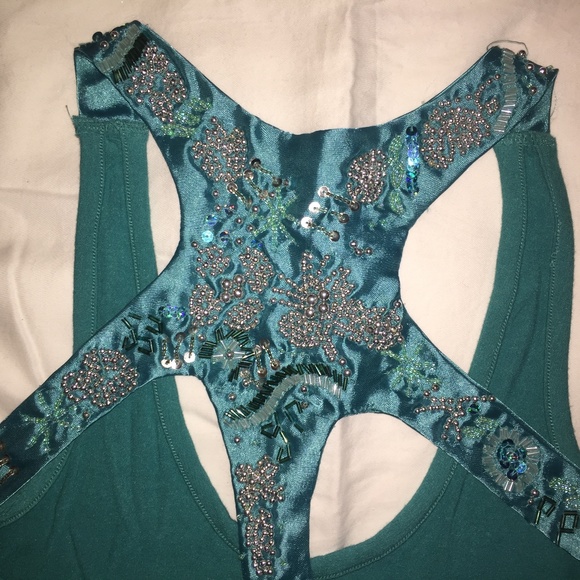 Turquoise top  with beads - Picture 5 of 7